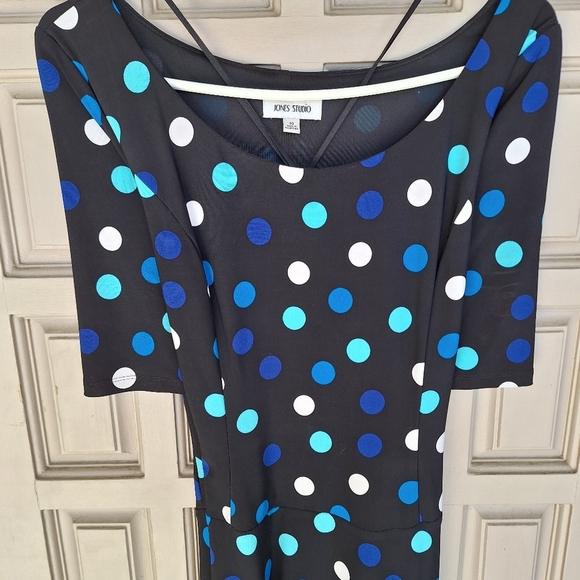 Stylish Polka Dot Dress - Black and Blue - Picture 2 of 9